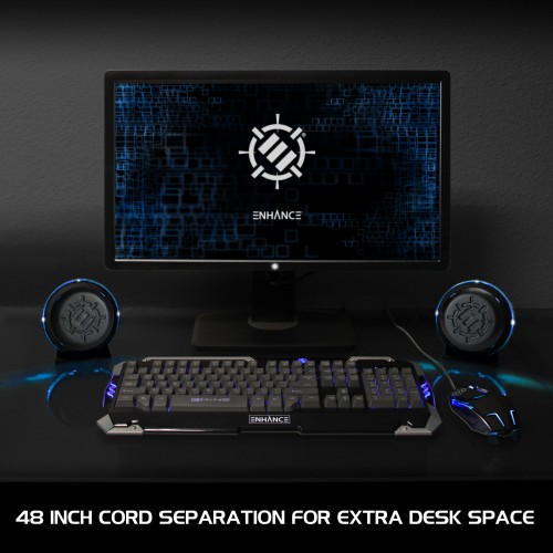 LED Gaming Speakers with In-Line Volume Control & Powerful 5W Drivers - Blue