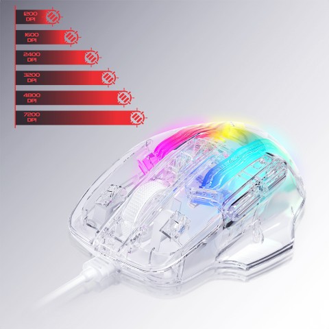 Theorem 3 White Gaming Mouse - Wired Mouse with 7 Buttons, 13 Color Modes - White