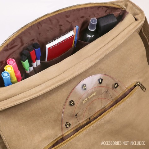 ENHANCE Tabletop Canvas Messenger Bag - Messenger Bag with Vegan Leather Accents - Tan