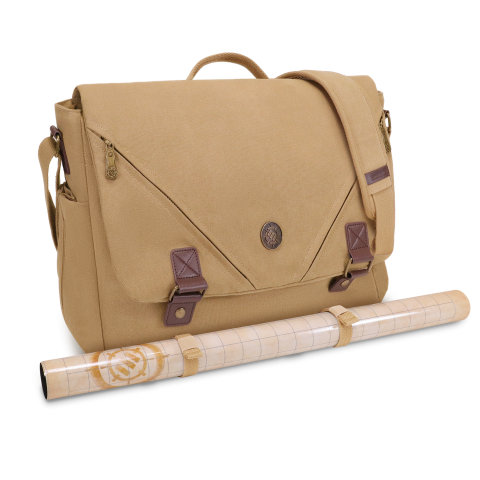 ENHANCE Tabletop Canvas Messenger Bag - Messenger Bag with Vegan Leather Accents - Tan