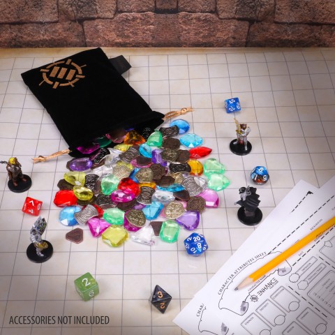 Treasure Token Set - 40 MTG Tokens (x10 Each) with Acrylic Gems (40+) and Pouch - Multicolor