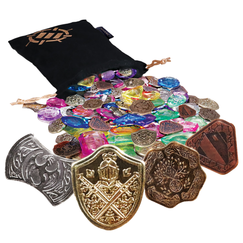 Treasure Token Set - 40 MTG Tokens (x10 Each) with Acrylic Gems (40+) and Pouch - Multicolor