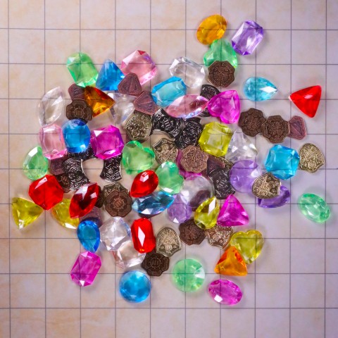 Treasure Token Set - 40 MTG Tokens (x10 Each) with Acrylic Gems (40+) and Pouch - Multicolor