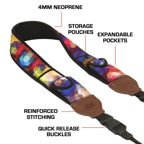 Adjustable Camera Strap w/ Cushioned Neoprene & Storage Pockets - Geometric