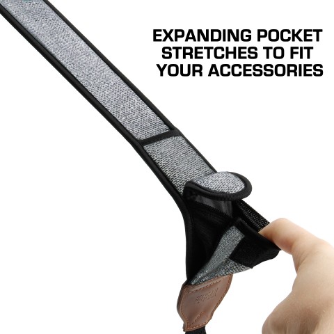 USA GEAR TrueSHOT Camera Neck Strap with Accessory Pockets (Grey Woven Pattern) - Grey Woven Pattern