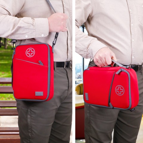 USA GEAR Epipen Shoulder Carry Case, Store Asthma Inhaler & more - Red