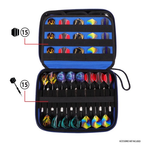 USA GEAR XL Hard Shell Dart Case, Dart Holder for 15 Darts & Accessories - Blue - Blue
