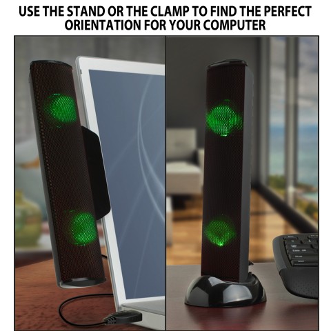 LED Laptop Computer Speaker with Clip-On Portable Soundbar Design